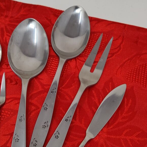 6 Stainless Steel Serving Pieces Floret by Easterling Tuscan Ware Flatware - Picture 5 of 12